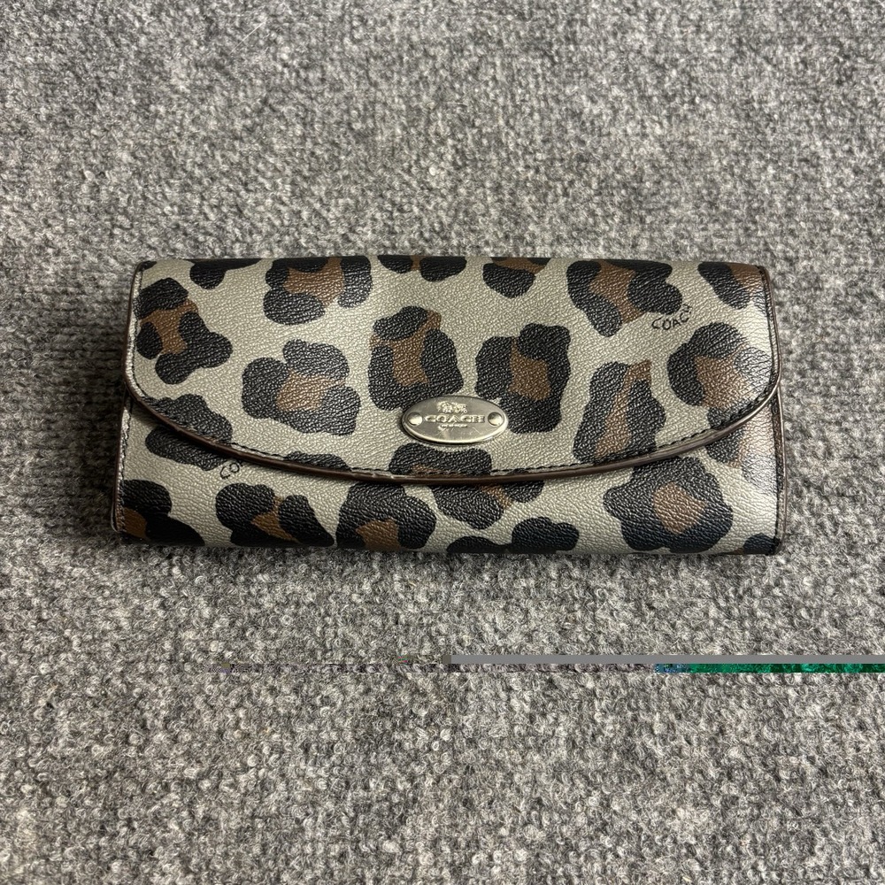 Coach Ocelot Leopard Print Long Envelope Snap Slim Wallet